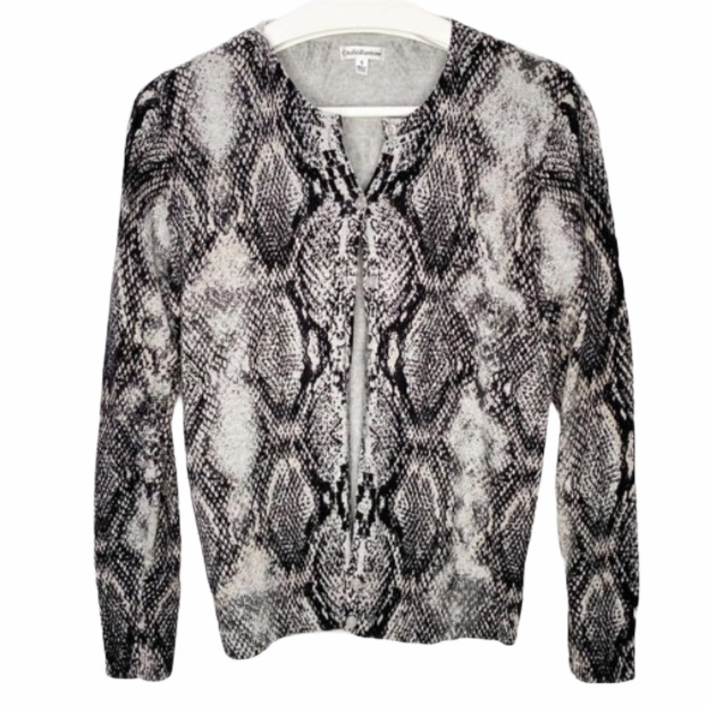 CROFT & BARROW Grey & Black Snakeskin Print Cotton Cardigan Sweater S